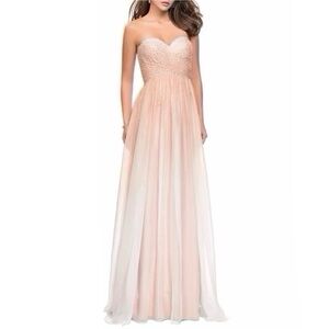 La Femme Nude Strapless Chiffon Gown Dress